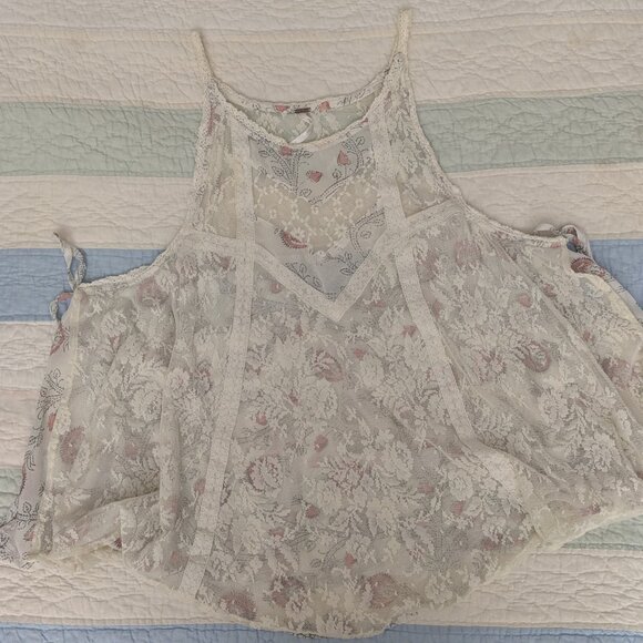 Free People lace tank camisole flowy open sides w/ ties Sz M - Picture 7 of 14